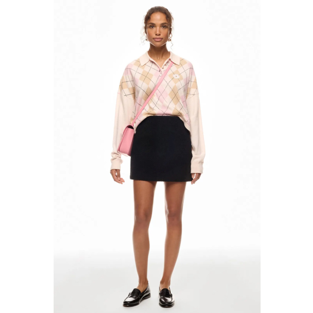 Maje Beige & Pink Argyle Knit Wool Sweater - Picture 2 of 9